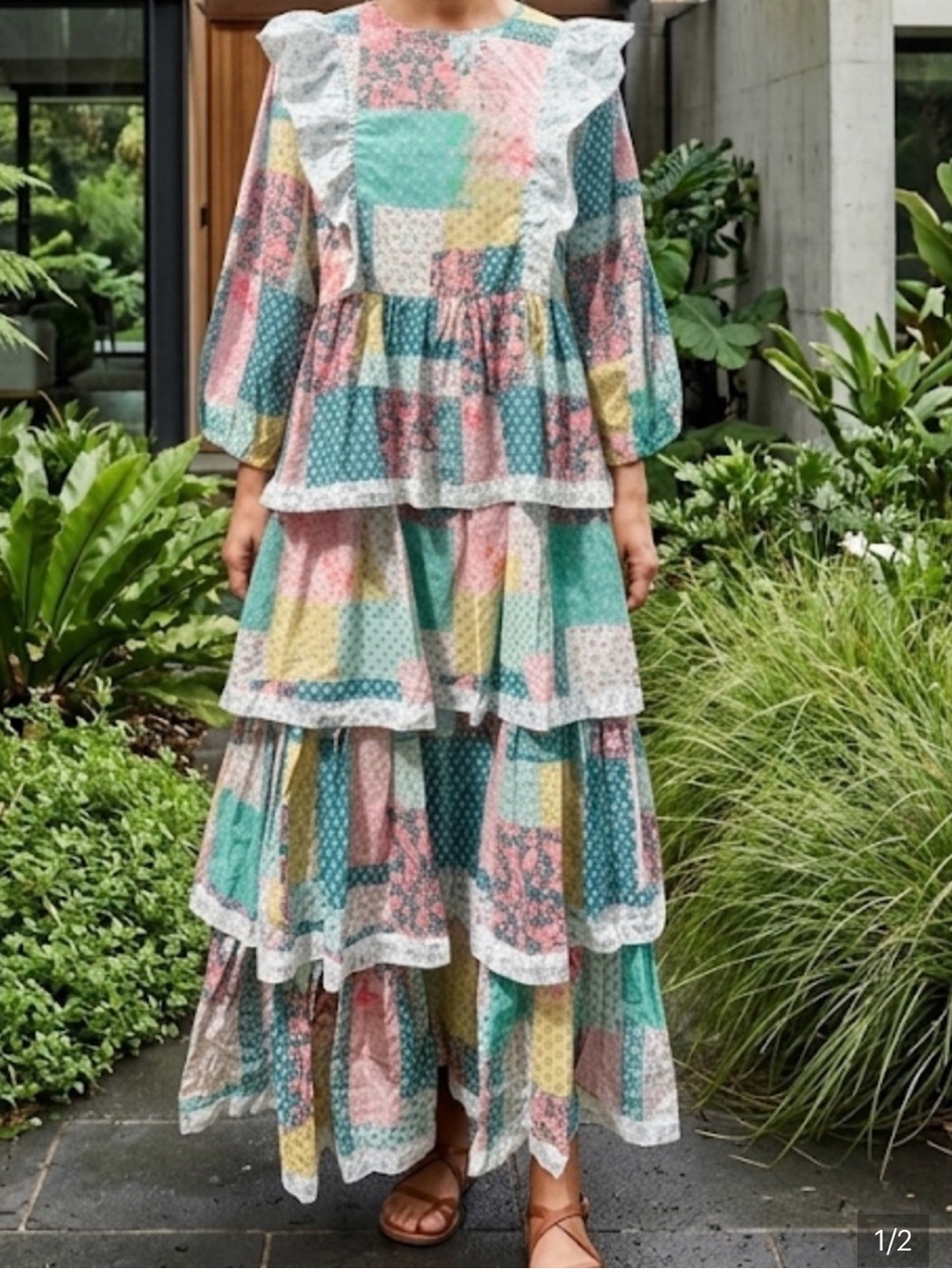 NWT Simply Southern Pastel Patchwork Tiered Maxi Dress #N014